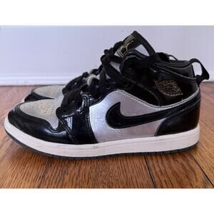 Nike Boys' Silver and Black Air Jordan High Tops Size 2.5